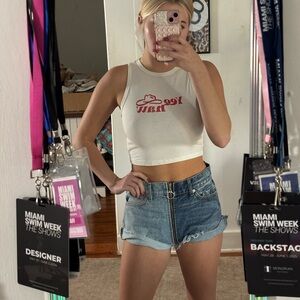 REVICE High Waist Blue and Light Denim Shorts